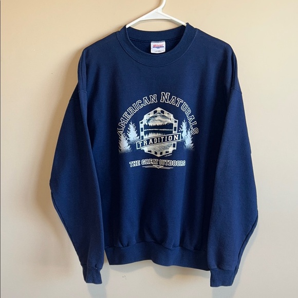 Deep Navy Blue Crew Neck Sweatshirt with Graphic Design American Naturals - Picture 1 of 4
